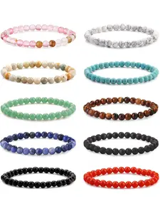 Versatile 10 Pcs Colorful Tiny 4mm Natural Beaded Bracelets Tiny Crushed Stone Natural Stone for Women Men Statement Bracelet Charm Beaded Couples Stretch Bracelets Jewelry Set