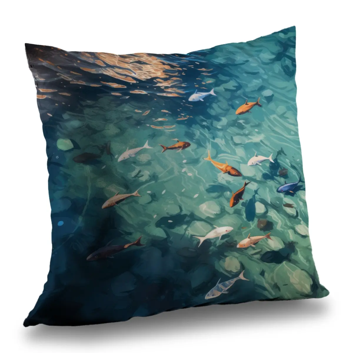 MWW C1PC2626WJX7EG 26x26 in. Blue Polyester Twill Caustic Fish Throw Pillow, Fish Standard Pillow for Home Decor, Fish Standard Pillows