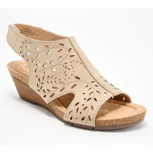 Earth Peep Toe Wedges with Perforated Details - Halin