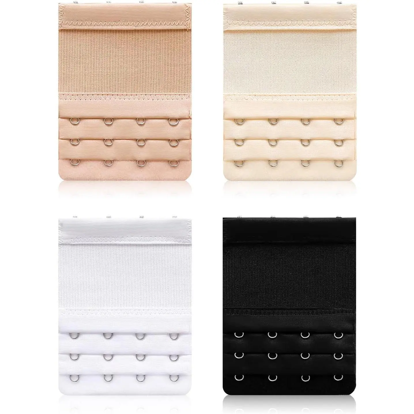 4 PCS Women's Bra Extenders 4 Hooks 3 Rows Stretchy Bra Extension Strap Elastic Bra Band Hook Bra Strap Extender Bra Extenders 4 Hooks Plus Size (3.8" x 2.95",with 3/4" Hook Center Spacing)
