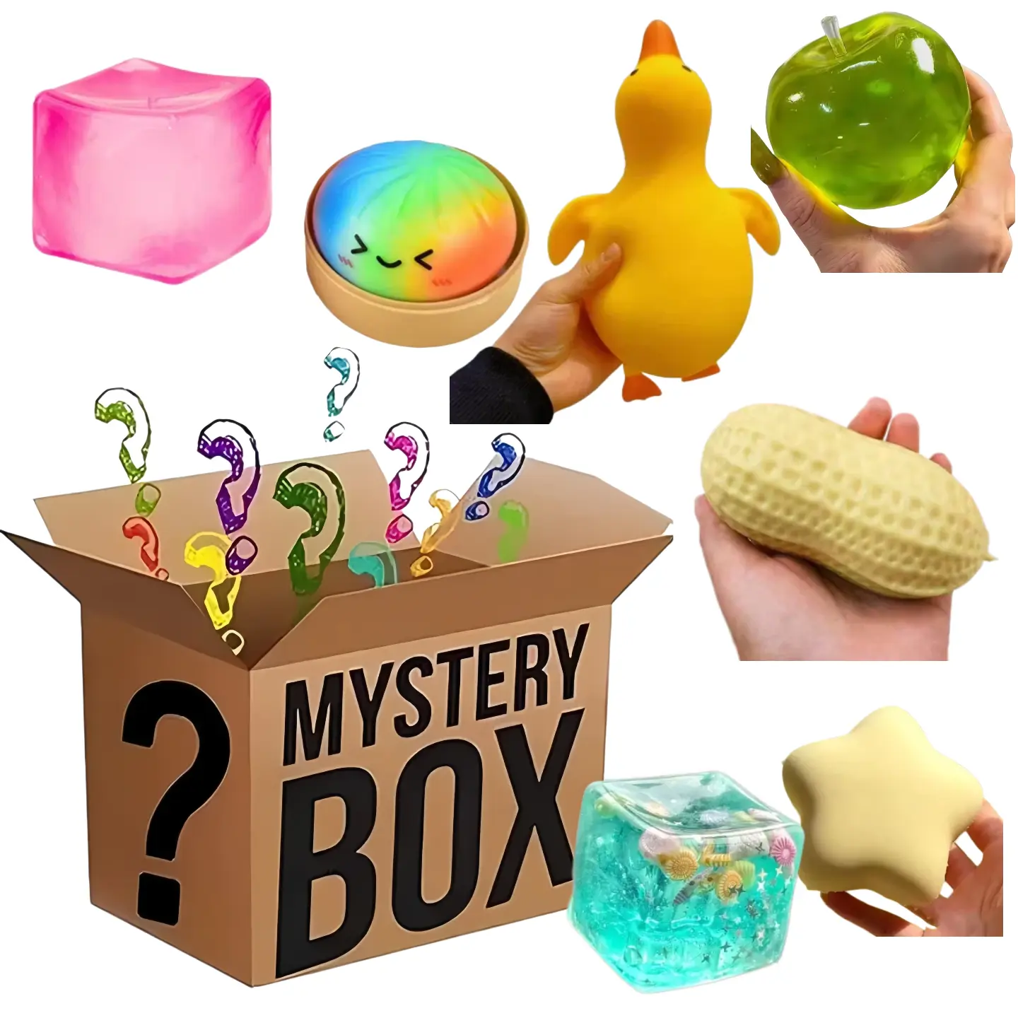 Squishy Fidget Accessory - 1pc per Blind Box, only 1 not 7，Cheese, Butter, Dumpling, Jiaozi, Baozi, Peanut, Duck, Natasha Mochi Designs, Relaxation Item (Toys & Hobbies, Classic & Novelty Stress Relief Toys)
