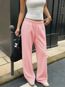 Women's Plain Basic Loose-Fitting Wide Leg Long Pants, Womenswear Comfortible Casual Minimalist Sportswear, All Season Versatile Trousers, Everyday Daily Wear, Casual Bottoms