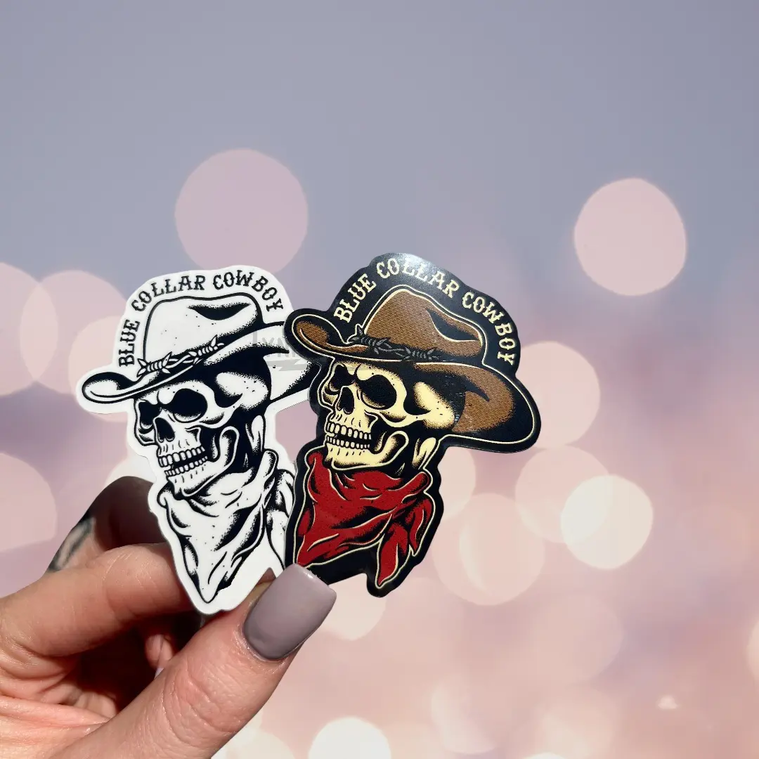 Blue Collar Cowboy Sticker, Lineman Sticker, Hard Hat Sticker.