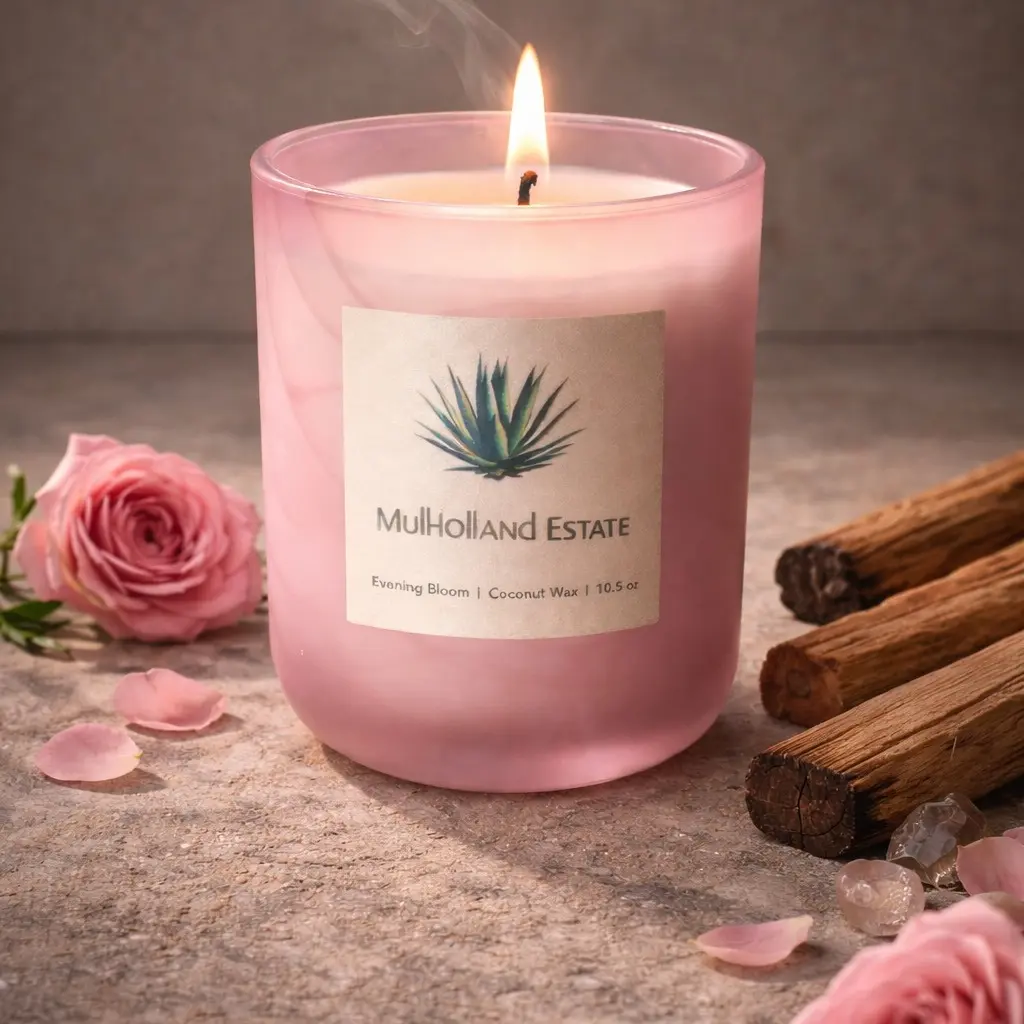 Mulholland Estate Evening Bloom 10.5 oz Soft Rose & Warm Sandalwood Glow for Calm Intimate Evenings