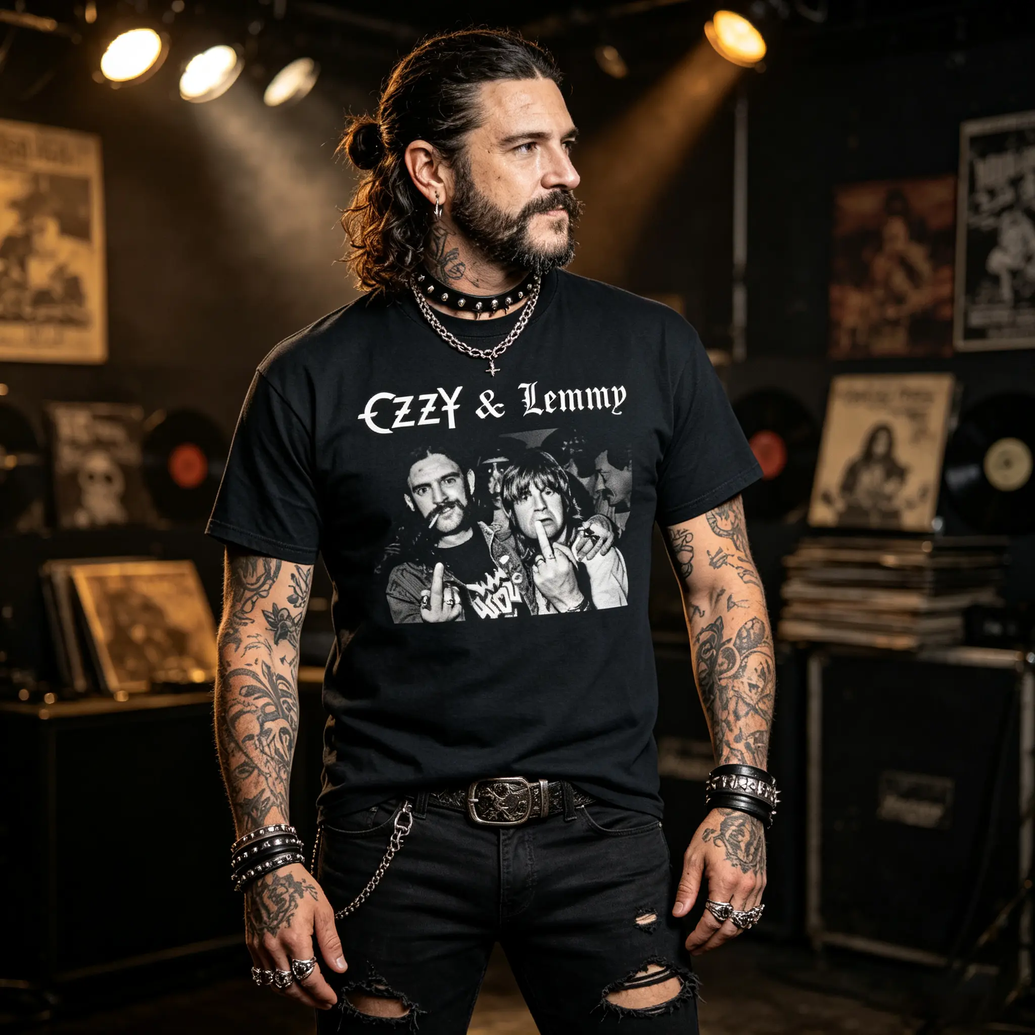 Women's Ozzy Osbourne "Hellraiser Ozzy & Lemmy" Graphic T-Shirt - Vintage Washed Black Cotton, Crew Neck, Short Sleeve, Unisex Heavy Metal Band Rock Streetwear Tee