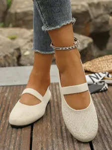 New Flat Sole Single Shoe, One Strap Design, Flyknit Mesh Breathable Upper, Casual Style, Less Than Ankle Height, Textile Material, Women