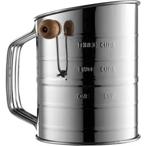 3 Cup Flour Sifter for Baking Fine Mesh Rotary Hand Crank with Loop Agitator for Quick Sifting, Flour Sifter Stainlees Steel