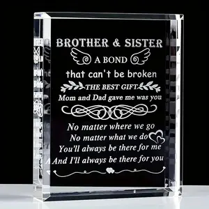 Acrylic Clear Desktop Ornament, Meaningful Gifts for Brother, Laser Engraving Crystal Keepsake for Sister and Brother, Birthday Gifts, Desktop Decor, Signs, Acrylic Plaque Decor