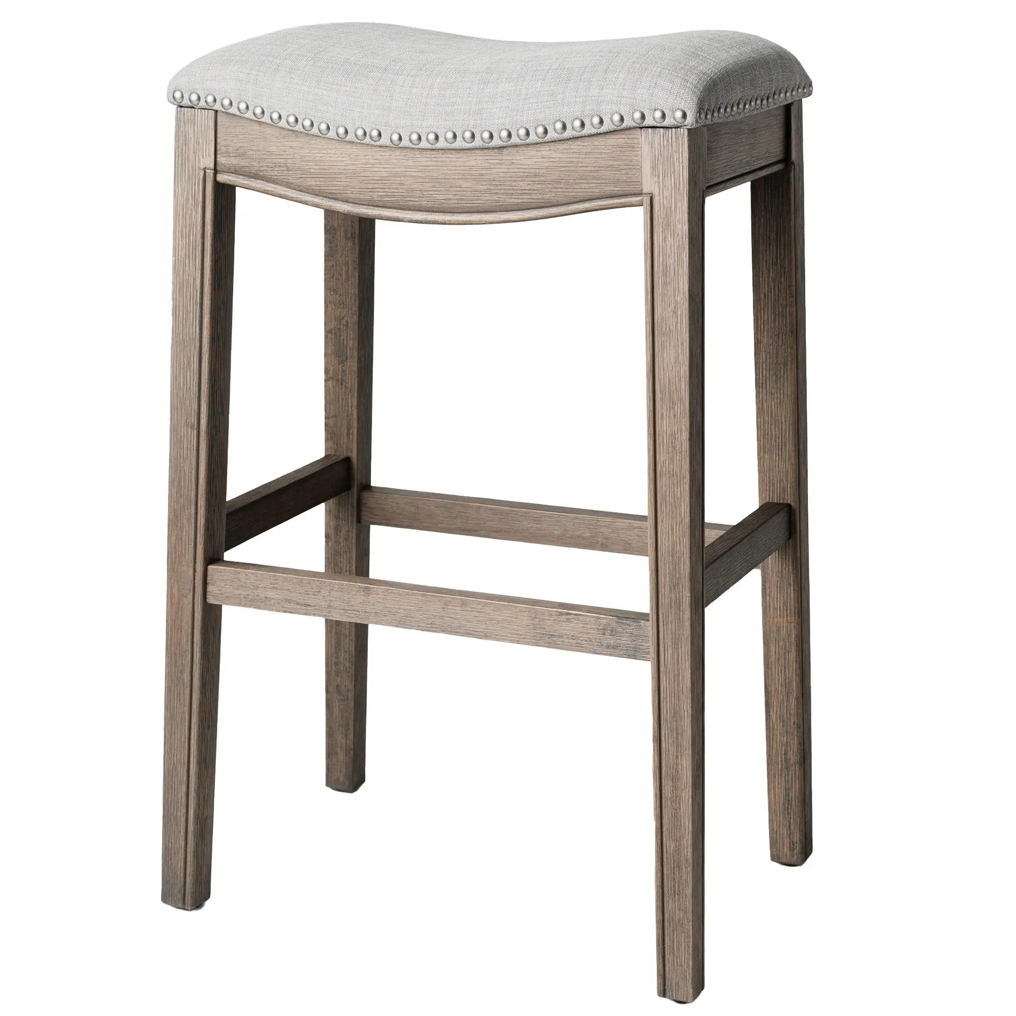 Maven Lane Adrien Backless Saddle Kitchen Bar Stool, Reclaimed Oak Finish