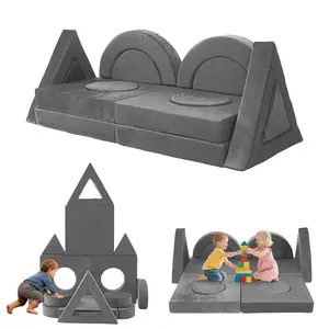 14Pcs Modular Kids Play Couch Toddler Foam Sofa for Fort Building, Climbing & Indoor Play, Convertible Sectional Furniture for Playroom, Dark Grey
