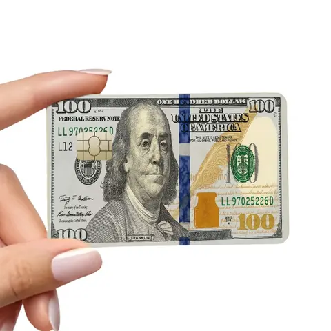 Elegant Crisp Blue Benjamin Franklin $100 Bill Vinyl Money Stickers - Basic, Secure-Fit 3.37in x 2.13in Rectangular Card Covers for DIY Scrapbooking, Stamping, Anyone Keeping Cards Organized