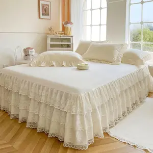Lace Bed Sheet Skirt for Queen Bed - 17in.Drop, Ruffle Bed Skirt Wrap Around Bed Skirt, Anti Wrinkle