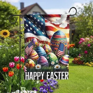 Patriotic Easter Garden Flag _ American Flag with Painted Eggs & Dove _ Double Sided Weatherproof Fabric _ Spring Holiday Yard Decor