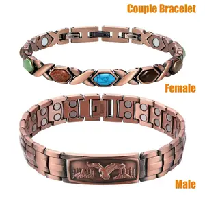 Magnetic Copper Bracelet for Arthritis Pain Relief - Eagle Head Men's & 'X' Design Women's Adjustable Pure Copper Healing Jewelry - Couples Anniversary Gift with Tools