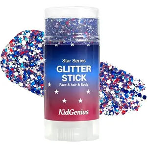 KIDGENIUYS Glitter Stick with Red, White & Blue Shimmer Powder for Body and Hair, Ideal for Holiday Parties to Craft Eye-Catching Looks