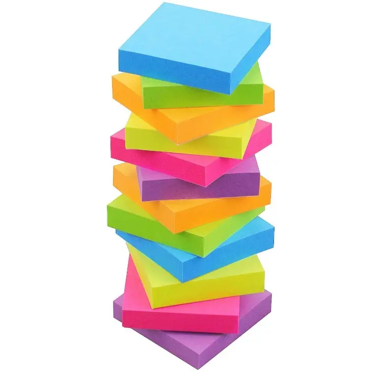 Sticky Notes 2x2, 6 Color Bright Colorful Sticky Pad, 12 Pads/Pack, 100 Sheets/Pad, Self-Sticky Note Pads (Green, Yellow, Blue, Orange, Purple, Rose)