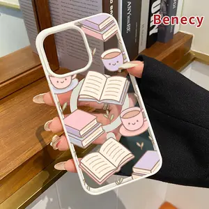 Bookish Tea Time Pattern Magnetic Phone Case Supports Wireless Charging for iPhone 17 Pro Max 16 Plus 15 14 13 12 11 Air E Shockproof Non Slip Protection Silicone Transparent Acrylic Cover Cellphone Protective
