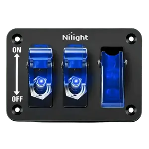 Nilight 3Gang 3Pin SPST ON/Off Blue Rocker Switch Panel w/ LED Light Flip Cover