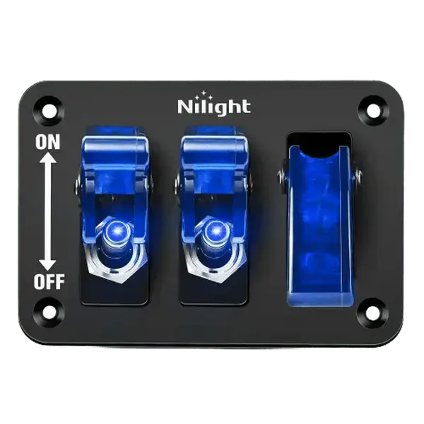 Nilight 3-Gang 3-Pin SPST ON/Off Blue Rocker Switch Panel with LED Lights & Flip Cover for Cars, Golf Carts, Boats, Race Cars, Airplanes, Automotive & Motorcycle Battery Accessories