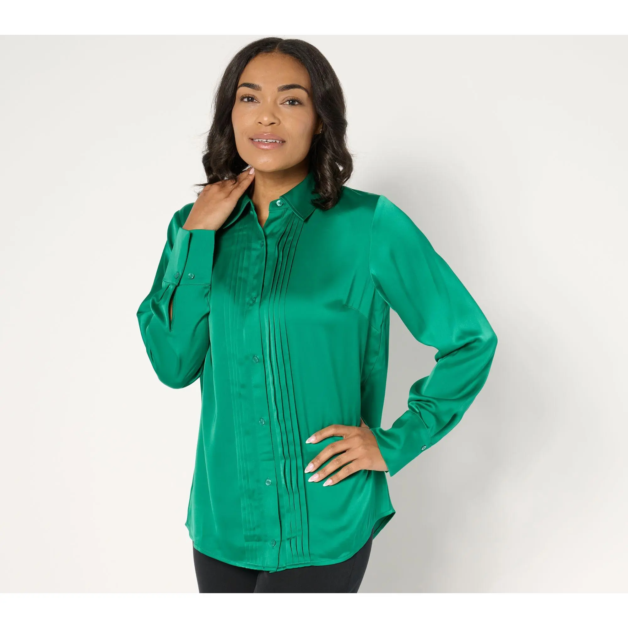 BEAUTIFUL by Lawrence Zarian Pintuck Detail Button-Front Shirt