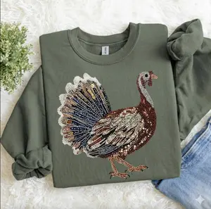 Faux Rhinestone Turkey Shirt, Wild Turkey Sweater, Thanksgiving Faux Yarn Shirt, Chicken Camo, Casual Streetwear Top for Men & Women