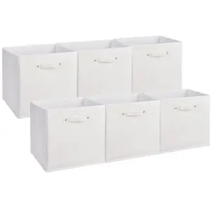 6PCS 13 Inch Fabric Storage Bins with Faux Leather Handles, Collapsible Cube Organizer Baskets, Storage Bins for Shelves, Clothes, Toys, Home Office Nursery