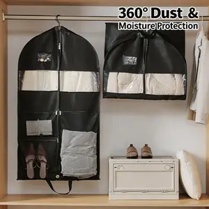 Multi-compartment Hanging Clothes Dust Cover for Wardrobe Visible Window Moistureproof Non-woven Fabric Suit Coat Protection Storage Bag