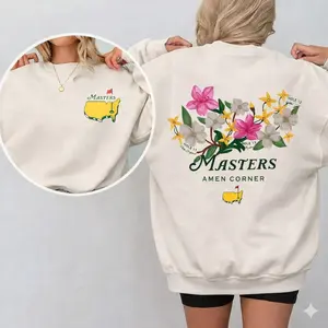 Official Style Masters Amen Corner Graphic Hoodie – Floral Hole 11 12 13 Pullover | Cream Country Club Apparel | Trendy Golf Chic Fit