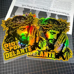 1PC Vibrant Christ Self-Adhesive Waterproof Car Decal Praying Gesture and Crown of Thorns Design Sticker Suitable for Car Windscreen, Doors, Bumper, Motorcycle Fuel Tank, Laptop, Windows Body Scratch Covering Sticker Accessories