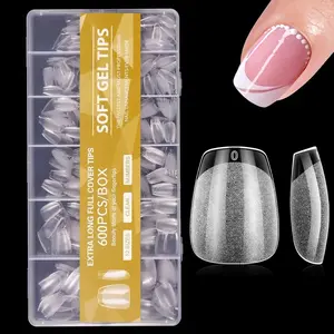 600Pcs/Box Clear Gel X Nail Tips, Short Coffin Press On Nails, Soft Gel False Nail Tips  - Salon Quality Nails, Pre-Shaped XS Clear Fake Nails, Full Cover Acrylic Nail Extension, DIY Press On Manicure Kit, Salon Professional & Beginner Friendly