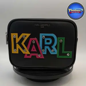 Karl Lagerfeld black leather crossbody bag with colorful logo - Luxury Cosmetic Bag with Unique Design and Colorful Pattern for Travel