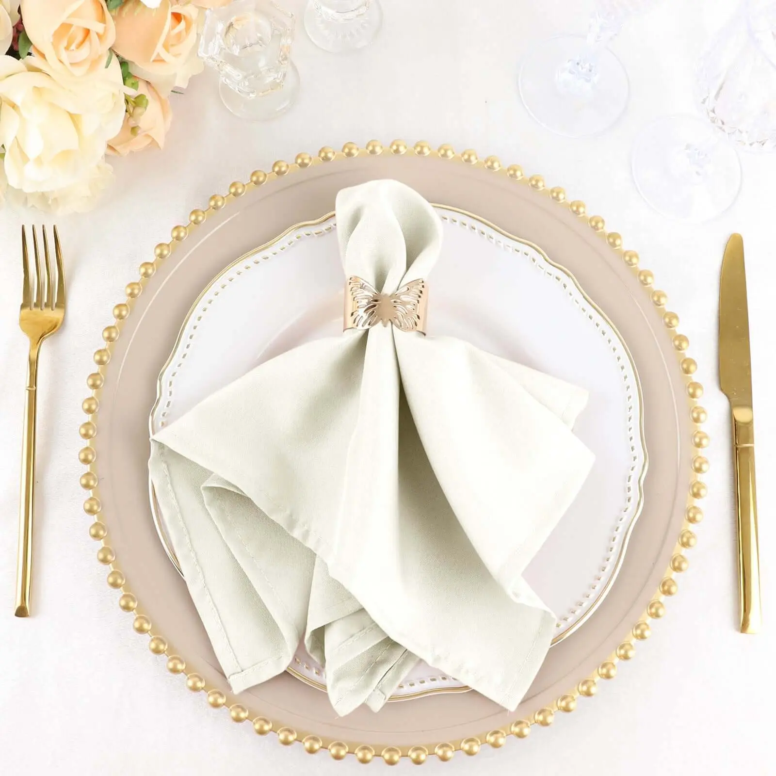 Premium Polyester Tableware Napkins - 5-Pack 17"x17" Solid Ivory Packaged Cloth Napkins, Wrinkle Resistant, Easy Care for Wedding Party