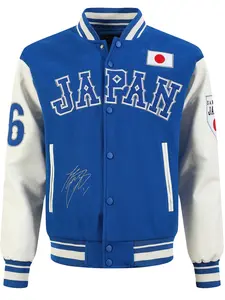 Men's Baseball Jacket Casual Fashion High-End Embroidered Blue #16 Buttoned PU Long Sleeve Coat College Style Streetwear Sportswear