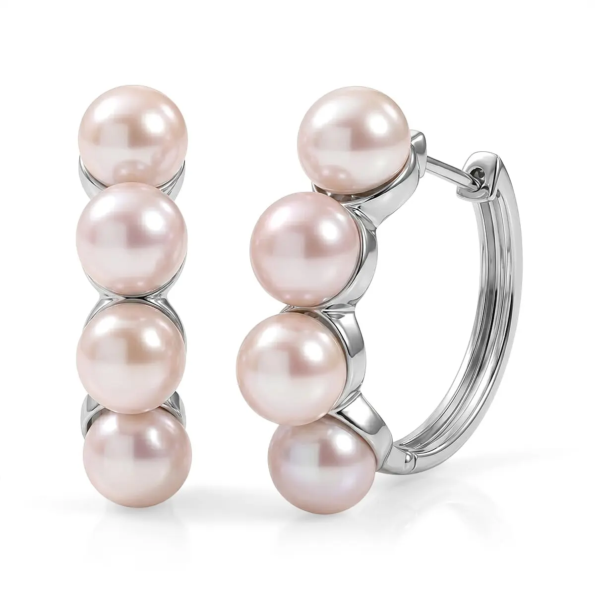 EverTrue Pink Freshwater Pearl Endless Elegance Hoop Earrings in Platinum Bond