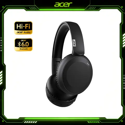 Acer OHR205 Wireless Headphones Hi-Fi Foldable Everyday for Music & Calls, Multi-Device Switching, Bluetooth & 3.5mm Wired Option, 100H Playtime, 4H Fast Charge, Lightweight Over-Ear Design