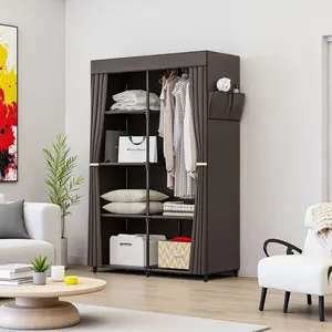 Portable Closet Organizer - Foldable Wardrobe with Zippered Dust Cover, Non-Woven Fabric Clothes Storage for Bedroom/Dorm/Apartment, 34'' Space Saving Metal Frame (Easy Assembly)