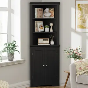 Furmax Wood Corner Bookcase - Multi-Shelf Storage with Bottom Rack, Minimalist Modern Furniture for Living Room & Home Office Small Spaces, Ideal for Interior Design & Decoration