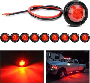 Nilight 10 PCS 3/4 Inch Round LED Clearance Light - Bright 3/4" Hole Round Bulb with PC Lens & Rubber Cover, 12V Red Front Rear Side Marker Indicator for Truck, RV, Boat