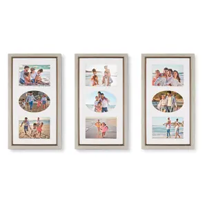 Camden Reed Glass Photo Frame with White Mat 16 Openings Black MDF Backing Sawtooth Hangers Color Box Packaging 3-Piece Set for Wall Decor