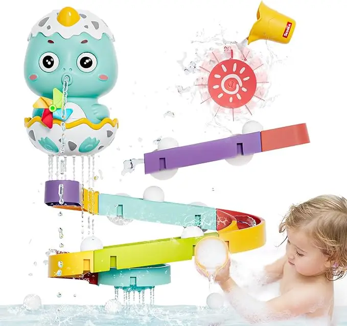 Bath Toys for Toddler 1-3, Kids Bathtub Time, Slide Wall Track for 1 2 Year Old, Dinosaur Spinning Toys 12-18 Months , Fun Birthday Gift for Baby Boys