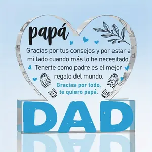 Papá Gracias Por Tus Spanish Dad Gifts from Daughter Son Fathers Day Decorations Acrylic Heart Sign for Grandma Husband Uncle Fathers Day Desk Table Decor Keepsake for Home Farmhouse
