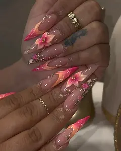 Bubble Nailart | SUNSET BLOOM 10PCS Handmade Press On Nails REUSABLE 3D Gel fake nails acrylic press nails / Summer 2025