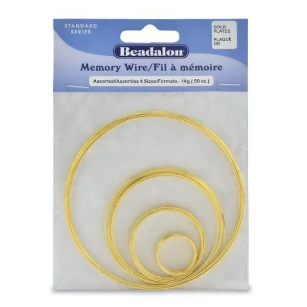Beadalon Memory Wire Assortment Pack 4-Size Gold Plated, 1/2-Ounce