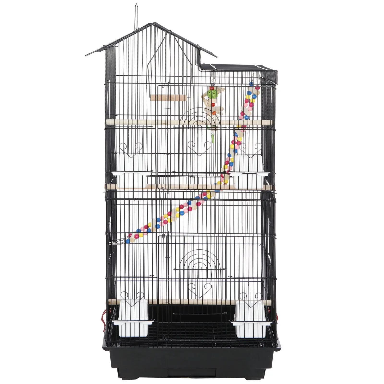 SuperDeal Pets 39" Roof Top Large Bird Cage for Small Parrots - Metal Frame Pet House for Quaker Parrots and Cockatiels - Black