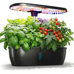 Hydroponics Growing System, 12 Pods Indoor  Garden Kit with 24W LED Grow Light, 5.5L Water  & 16" Adjustable Height,  Indoor Gardening System for Kitchen,  &