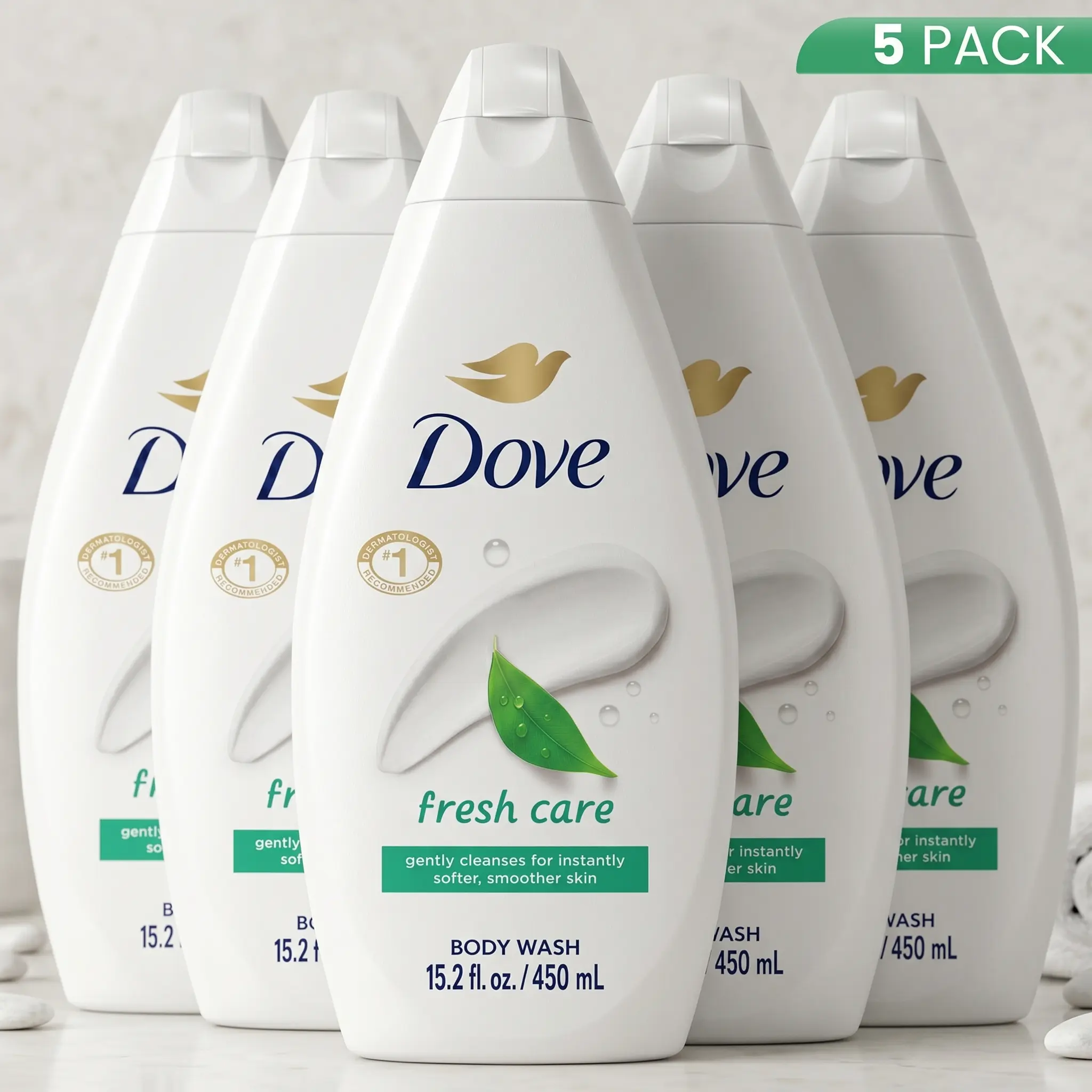 Dove Fresh Care Body Wash 5-Pack (15.2oz/450ml) - Body Care Cleanser with Moisture, Cleansing, Hydrating, Refreshing Benefits for Bath & Shower summerwins