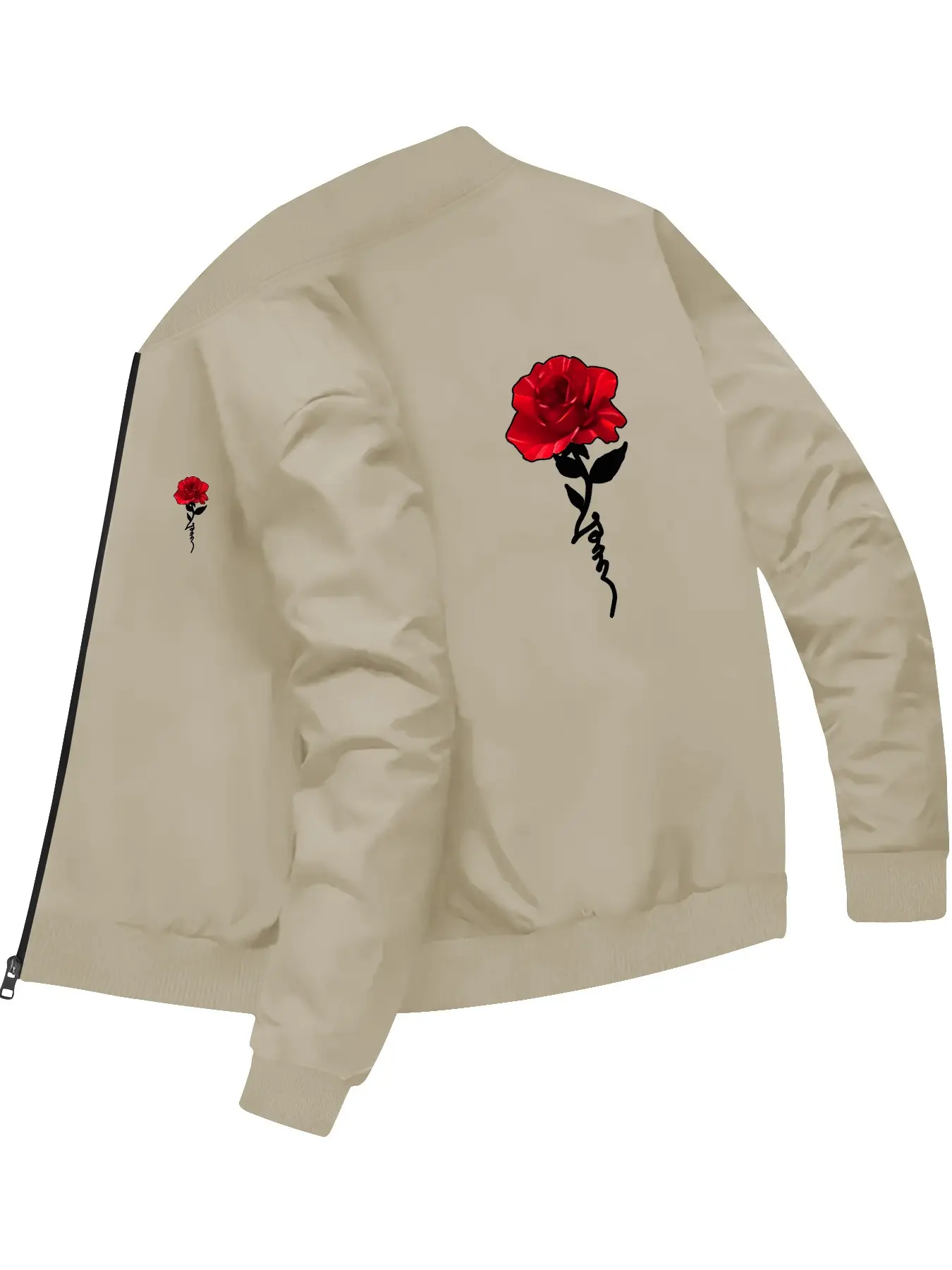 Fashion Trend Men's Rose Printed Long Sleeve Baseball Jacket Coats Outerwear for Daily Casual Outings and Outdoor Activities
