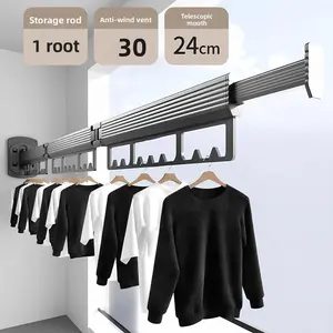 Metal Wall Mounted Telescopic Clothes Drying Rod Retractable Balcony Fixed Clothes Hanger Home Laundry Storage Solution