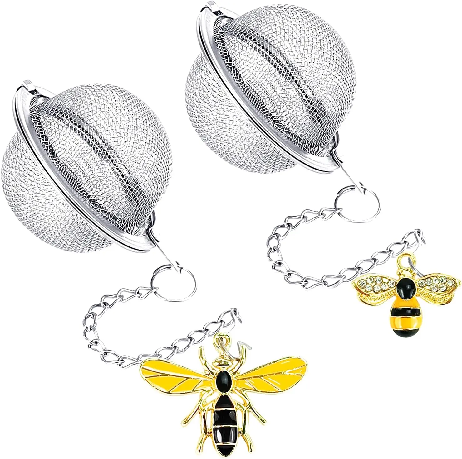 Stainless Steel Mesh Tea Infuser, 2.1 Inch Tea Ball with Honey Bee Pendant Tea Strainer Tea Diffuser Tea Steeper for Filtering Tea,Tea Infusers for Loose Tea (Bee, 2PC) YOIYINI