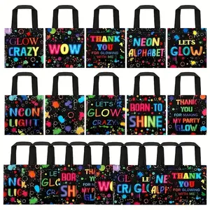 Neon Halloween Party Favor Bags, Party Supplies, Gift Bags, 18/36/54pcs Fabric Bags with Colorful Graffiti Design, Perfect for Birthdays & Festive Events